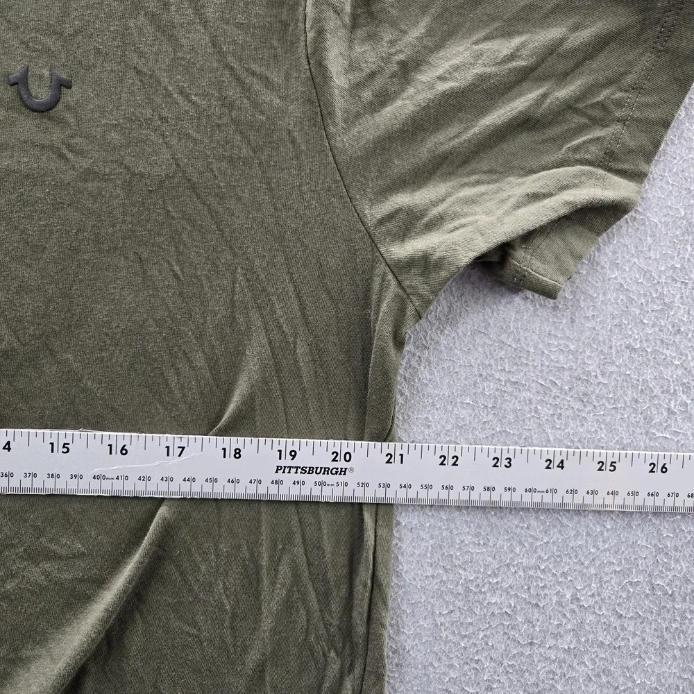 True Religion Men Shirt LARGE Olive Green Graphic Logo Short Sleeve